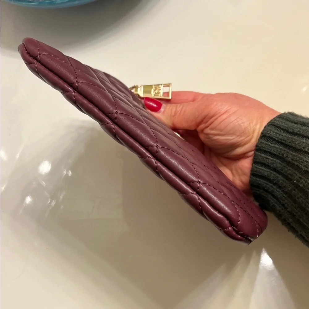 Badgley Mischka Quilted Wristlet Clutch Deep Burgundy